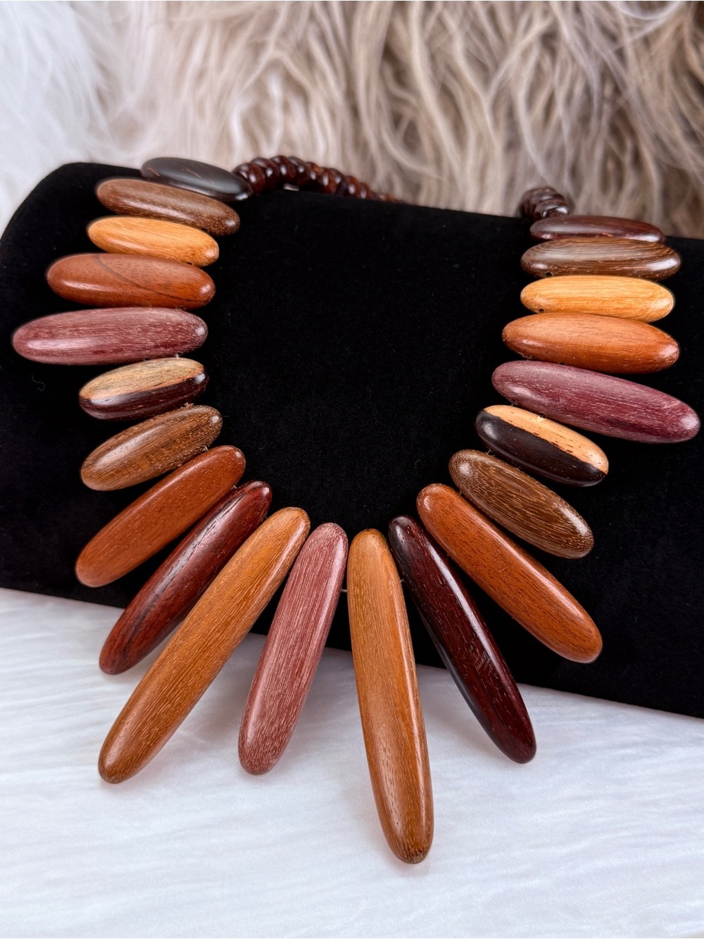 Beautiful, lightweight, multi shaded bohemian, tribal chic costume necklace